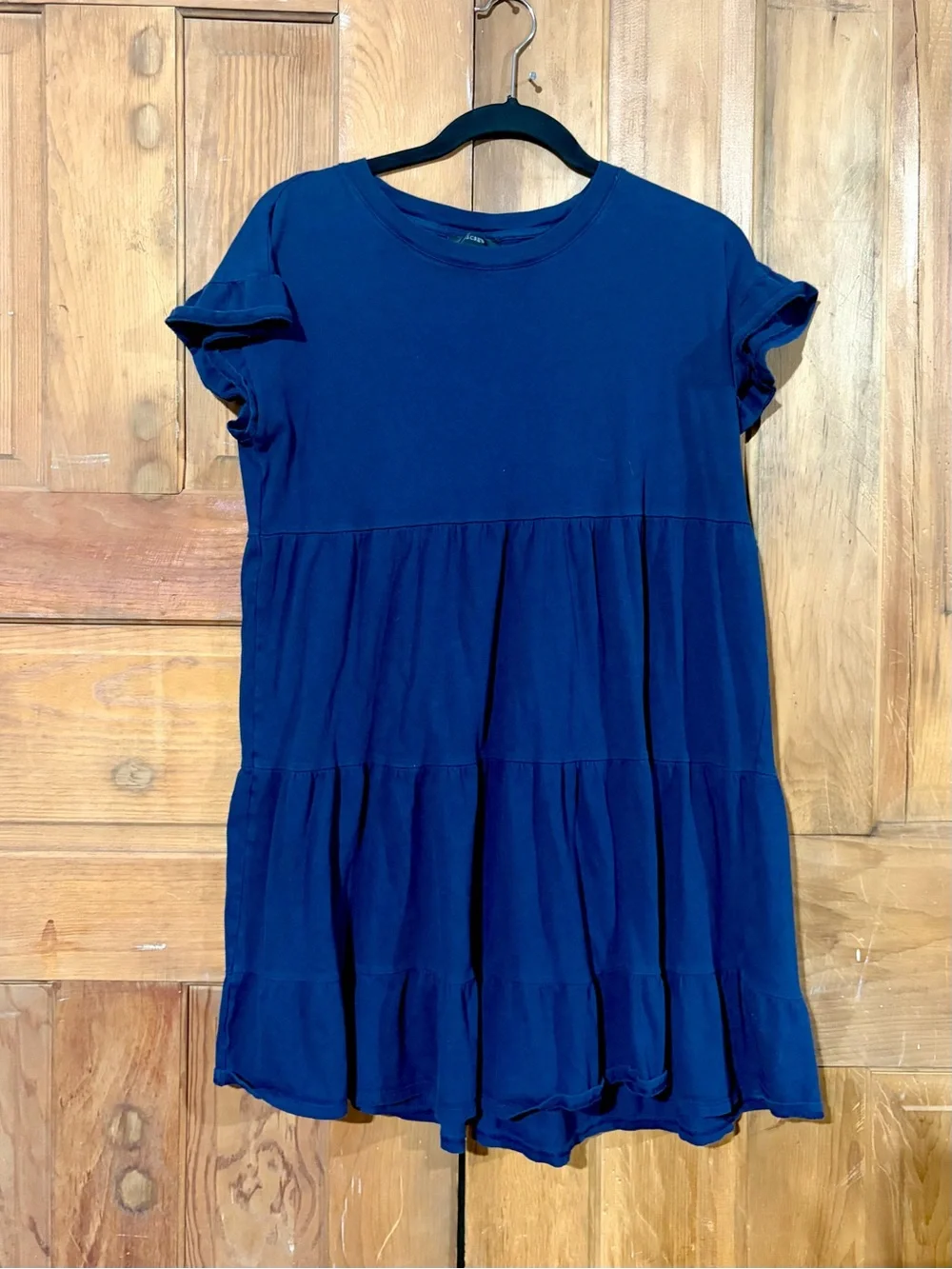 J.Crew – Tiered Dress in Broken-In Jersey – Navy Babydoll Mini Dress – Sz. S